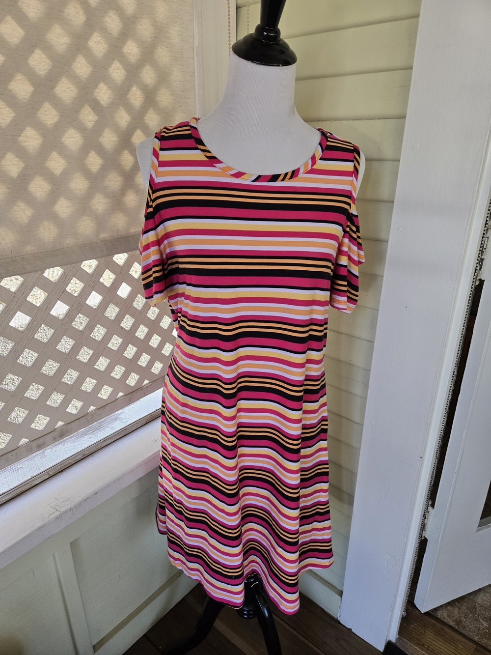 just be Striped Pink, Black, Orange & Yellow Top